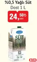 DOST %0,5 YAĞLI SÜT 1 L fiyat ve kampanya bilgisi